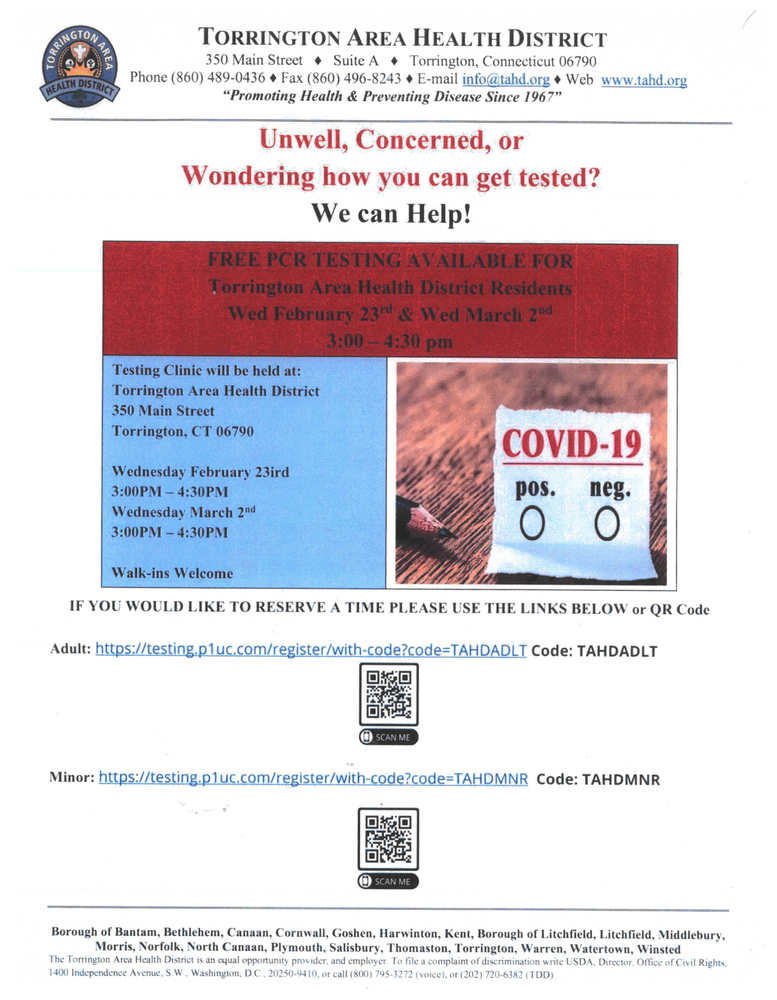 Free PCR Testing March 2, 2022 Litchfield Intermediate School
