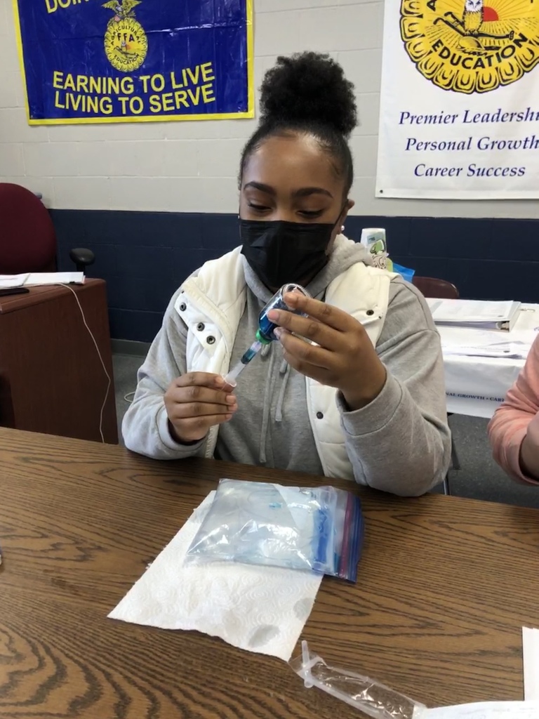 Juniors learning how to fill syringes and administer subcutaneous and intramuscular injections. 