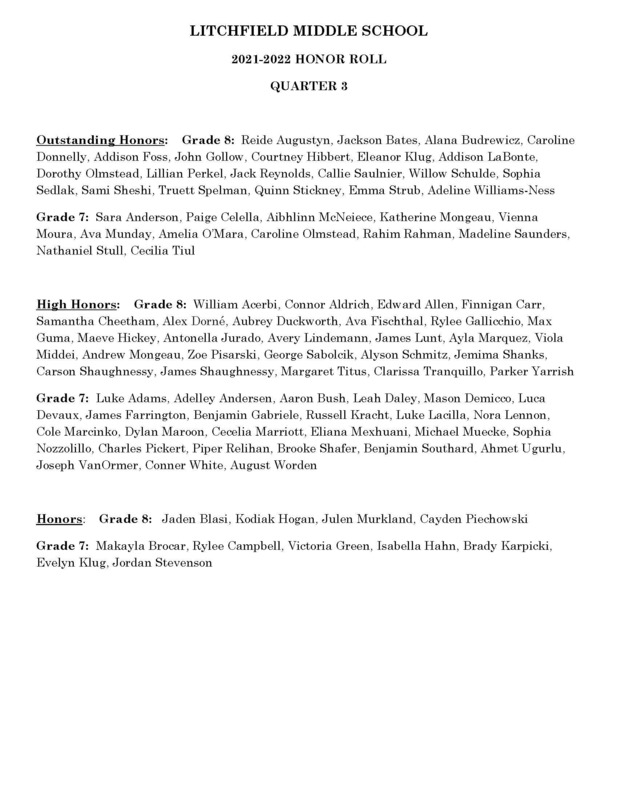 LMS Qtr3 Honor Roll Litchfield Middle School